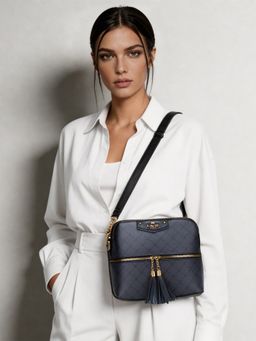 Lavie Paris - Women's Alfie Tassel Monogram Sling Bag -Charcoal (MEDIUM)