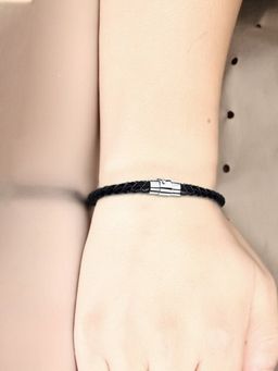 Yellow Chimes - Black and Steel Leather Wraparound Bracelet