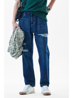Snitch - Baggy Fit Distressed Dark Blue Jeans