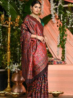 Beatitude - Black Soft Modal Silk Saree with Kashmiri Weaving and Unstitched Blouse