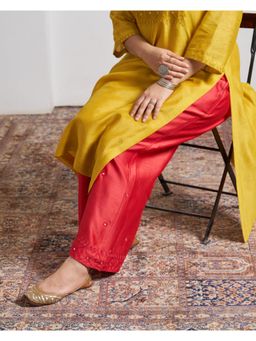 Vaaya - Red Silk Chanderi Pants with Handwork