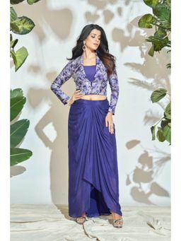 Qunic - Blue Top with Skirt and Jacket Evening Dress