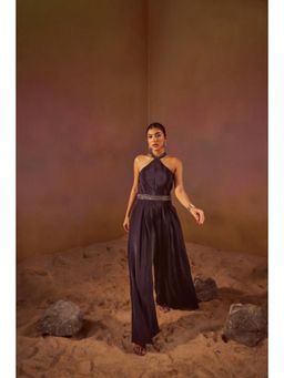 Qunic - Navy Blue Sleeveless Jumpsuit with Belt