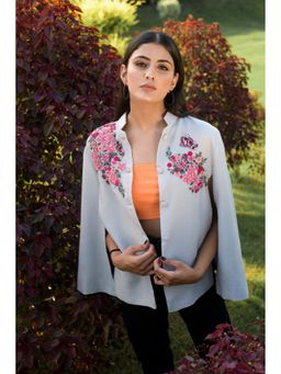 NEIZA - Grey with Neon Fuchsia Butterfly Embroidery Cape