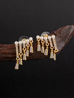 E2O - Self Design White Stone Gold Plated Stud Earring