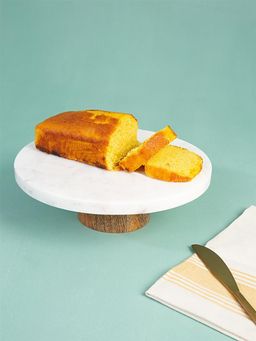 Ellementry - Round Block Marble Cake Stand With Wooden Base