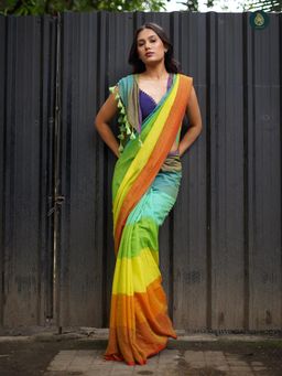 Ethnic Elements - Mul Cotton Rainbow Series Handcrafted Delights Saree without Blouse