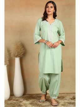TAHILIYA - Pista Green Embroidered Cotton Co-Ord (Set of 2)