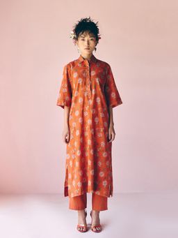 Prakriti Jaipur - Rust Collared Kurta