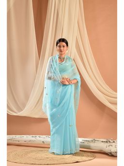 Sutra Attire - Sky Blue Chiffon Gota Patti Work Saree with Unstitched Blouse