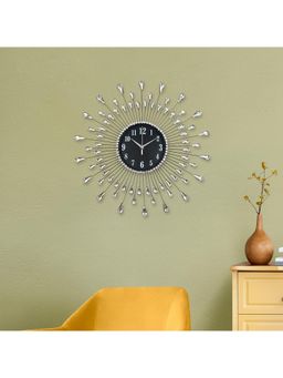 HomeTown - Rhythm Metal and Glass Crystalia Wall Clock in Black Chrome Colour