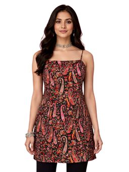 Vastramay - Black Paisley Print Shoulder Straps Kurti