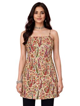 Vastramay - Cream Paisley Print Shoulder Straps Kurti