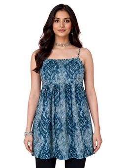 Vastramay - Navy Blue Printed Shoulder Straps Kurti