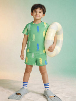 Somersault - Boys All Over Printed Green Polyester Swimsuit