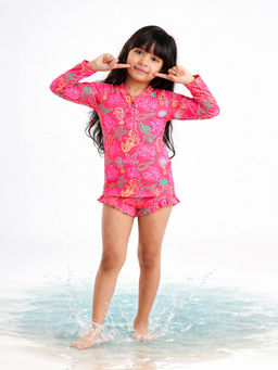 Somersault - Girls All Over Printed Pink Polyester Swimsuit