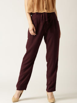 Marie Claire - Women Maroon Solid Original Fit Peg Trousers