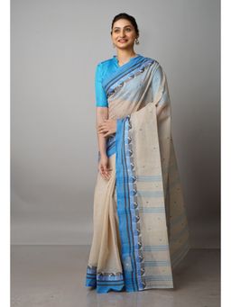 Unnati Silks - Cream Pure Handloom Superfine Bengal Cotton Saree