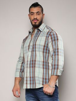 Instafab Plus - Mens Sage Green Tartan Plaid Shirt