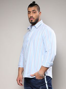 Instafab Plus - Mens Blue Striped Cotton Shirt
