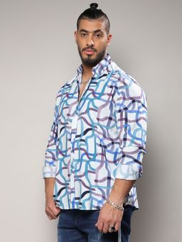 Instafab Plus - Mens Abstract Print Button Up Shirt
