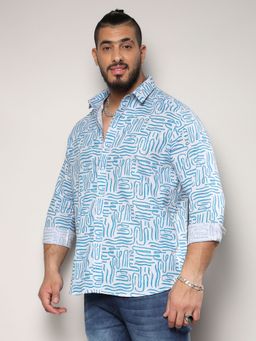 Instafab Plus - Mens Blue Contrast Lines Shirt