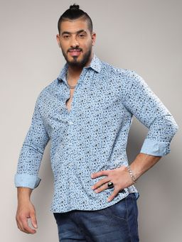 Instafab Plus - Mens Blue Micro Floral Shirt