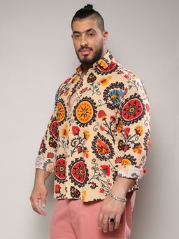 Instafab Plus - Mens Multicolour Ethnic Floral Shirt