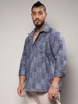 Instafab Plus - Mens Steel Blue Heathered Denim Check Shirt