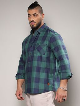 Instafab Plus - Mens Navy Blue & Forest Green Buffalo Check Shirt