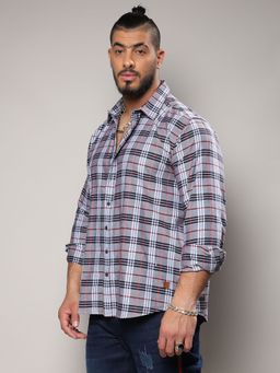 Instafab Plus - Mens Dark Grey Tartan Plaid Shirt