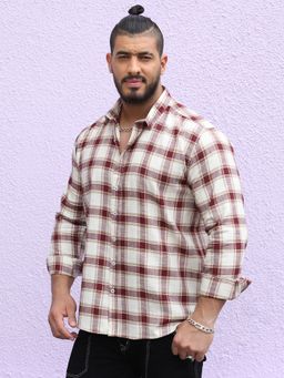 Instafab Plus - Mens Chocolate Brown & Ivory White Shepards Check Shirt