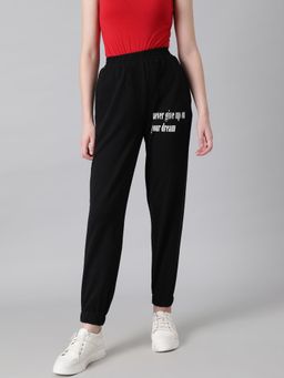KOTTY - Women's High Waist Printed Black Joggers