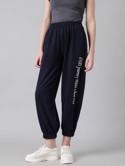 KOTTY - Women's High Waist Printed Dark Blue Joggers