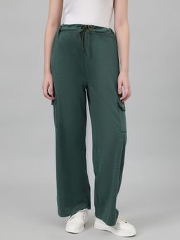 KOTTY - Women's High Waist Solid Dark Green Trackpant