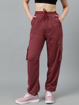 KOTTY - Women's High Waist Maroon Solid Joggers