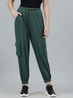 KOTTY - Women's High Waist Solid Dark Green Joggers