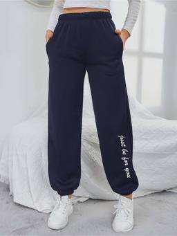 KOTTY - Women's High Waist Solid Dark Blue Joggers