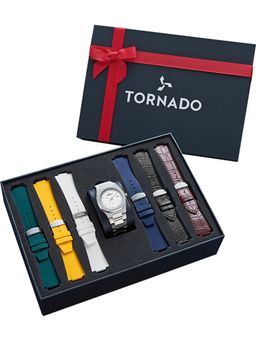 Tornado - Gift Set Analog White with Engraved Stripes Dial Watch (T23006C-SBSW-S) (M)