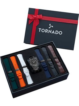Tornado - Gift Set Analog Black with Engraved Stripes Dial Watch (T23006C-XBXB-S) (M)