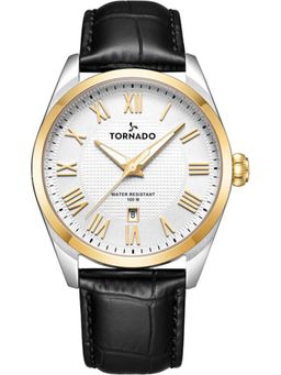 Tornado - Analog White with Gold Highlights Dial Watch (T8007-SLBWG) (M)