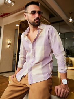 Campus Sutra - Mens Purple Cotton Check Shirt