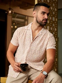 Campus Sutra - Mens Washed Flowers Self Design Shirt