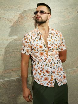 Campus Sutra - Mens Orange Flower Shirt