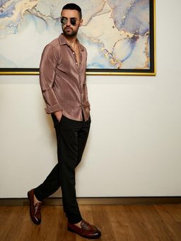 Campus Sutra - Mens Brown Pleat-Creased Shirt