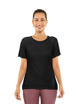 Blissclub - At-ease Cotton Knit Solid Black T-Shirt