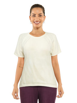 Blissclub - At-ease Cotton Knit Solid Ivory T-Shirt