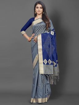 Akhilam - Women Cotton Silk Grey Woven Design Designer Saree with Unstitched Blouse