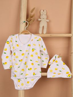 Moms Home - Baby Full Sleeves Onesies & Cap - Lemon Print (Set of 2)
