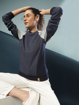 Campus Sutra - Blue Women Colorblock Casual Sweatshirts